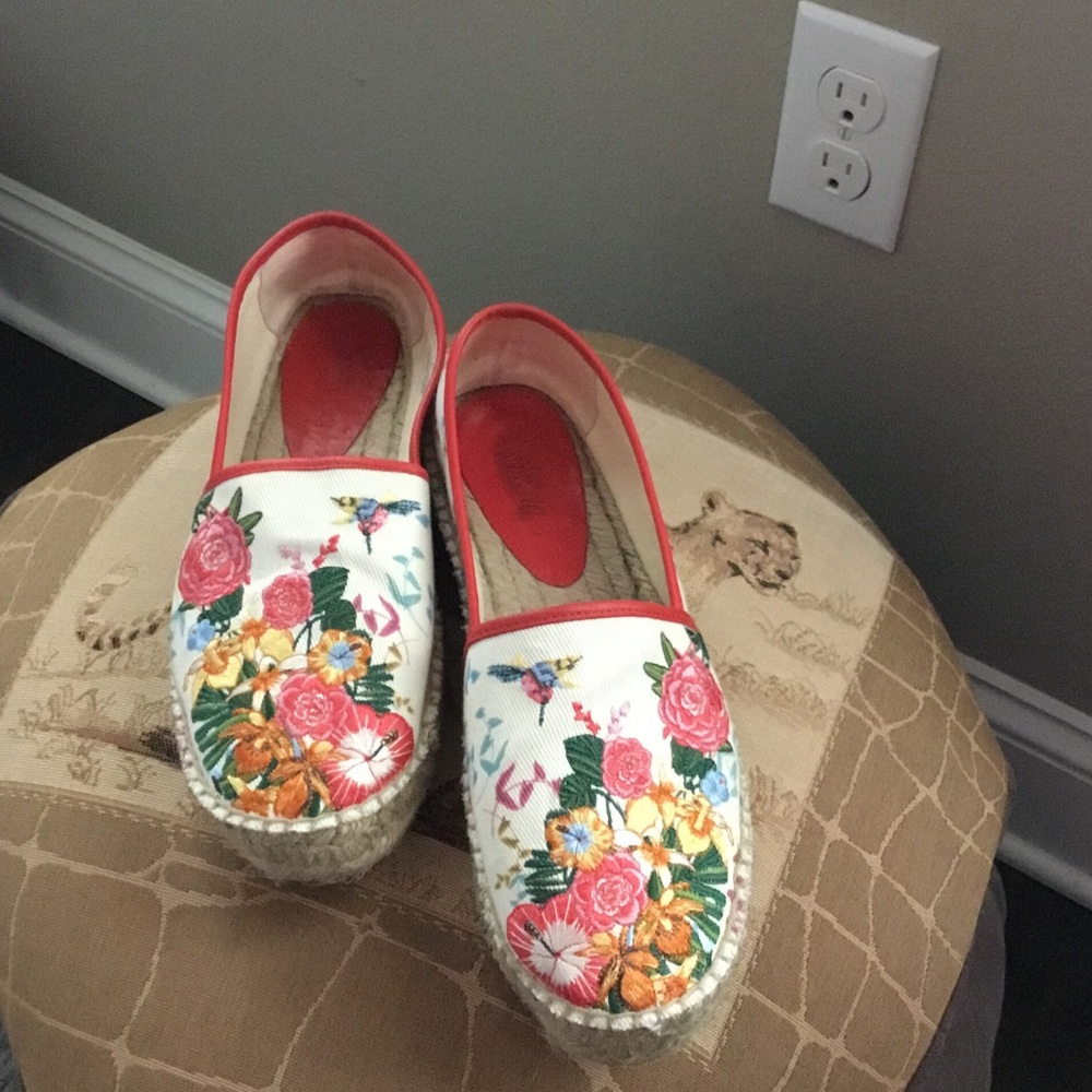 Johnny Was Floral Espadrilles - Red and White